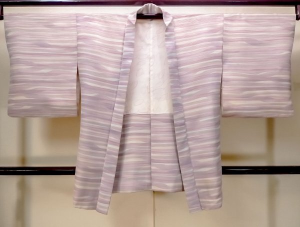 画像1: N0529R  女性用 羽織  シルク（正絹）   白, 線 【中古】 【USED】 【リサイクル】 ★★☆☆☆ (1)