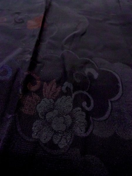 画像9: N0529W  女性用 道行  シルク（正絹）   黒, ぼたん 【中古】 【USED】 【リサイクル】 ★★★☆☆ (9)