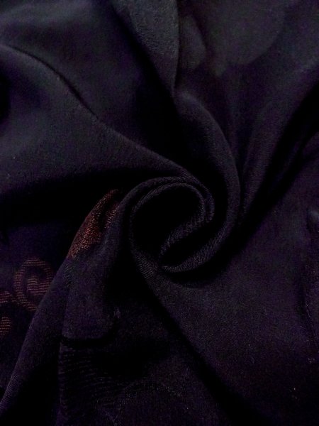 画像11: N0529W  女性用 道行  シルク（正絹）   黒, ぼたん 【中古】 【USED】 【リサイクル】 ★★★☆☆ (11)