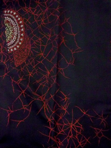 画像3: N0530A  女性用 道行  シルク（正絹）   黒, 氷割 【中古】 【USED】 【リサイクル】 ★★☆☆☆ (3)