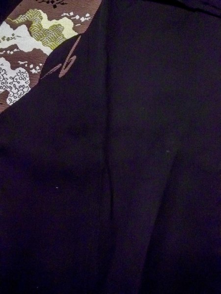 画像3: N0530B  女性用 道行  シルク（正絹）   黒, 葉 【中古】 【USED】 【リサイクル】 ★★★☆☆ (3)