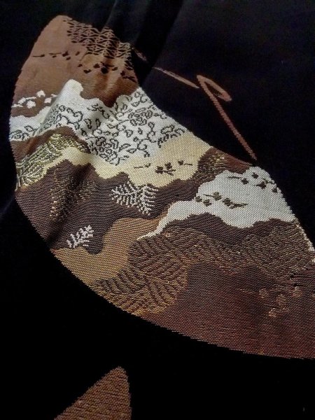 画像8: N0530B  女性用 道行  シルク（正絹）   黒, 葉 【中古】 【USED】 【リサイクル】 ★★★☆☆ (8)