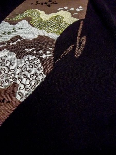 画像10: N0530B  女性用 道行  シルク（正絹）   黒, 葉 【中古】 【USED】 【リサイクル】 ★★★☆☆ (10)