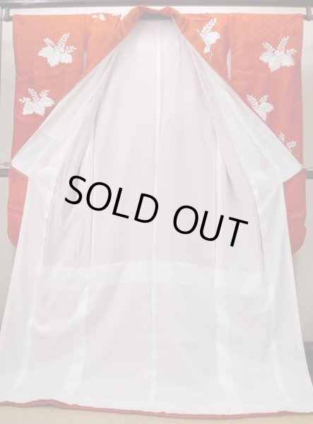 画像4: N0605A  女性用 掛下  シルク(正絹)  光沢のある 赤色, 鳳凰 【中古】 【USED】 【リサイクル】 ★★★☆☆ (4)