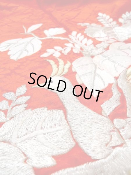 画像24: N0605A  女性用 掛下  シルク(正絹)  光沢のある 赤色, 鳳凰 【中古】 【USED】 【リサイクル】 ★★★☆☆ (24)