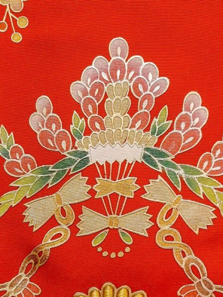 画像13: N0605C  女性用 打掛  シルク(正絹)   赤色, 花 【中古】 【USED】 【リサイクル】 ★★☆☆☆ (13)