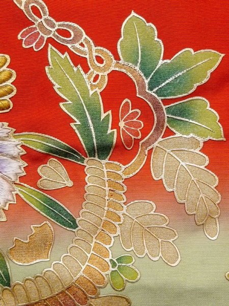 画像16: N0605C  女性用 打掛  シルク(正絹)   赤色, 花 【中古】 【USED】 【リサイクル】 ★★☆☆☆ (16)