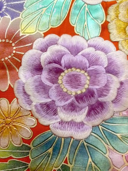 画像20: N0605C  女性用 打掛  シルク(正絹)   赤色, 花 【中古】 【USED】 【リサイクル】 ★★☆☆☆ (20)