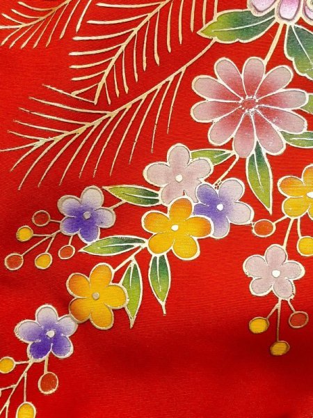 画像23: N0605C  女性用 打掛  シルク(正絹)   赤色, 花 【中古】 【USED】 【リサイクル】 ★★☆☆☆ (23)