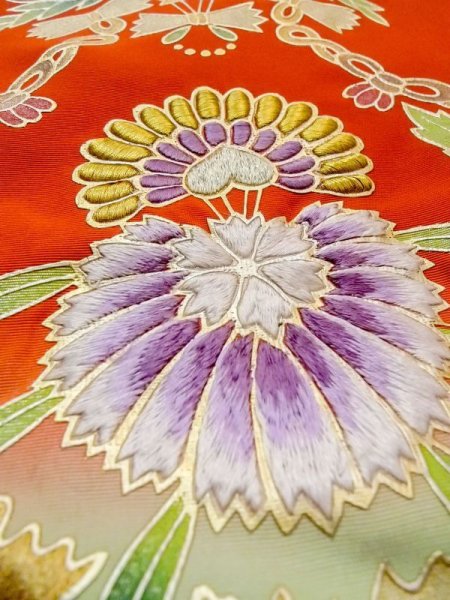 画像29: N0605C  女性用 打掛  シルク(正絹)   赤色, 花 【中古】 【USED】 【リサイクル】 ★★☆☆☆ (29)