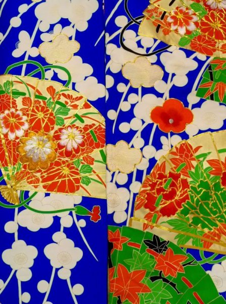 画像5: N0605D  女性用 打掛  シルク(正絹)   青, ぼたん 【中古】 【USED】 【リサイクル】 ★★★☆☆ (5)