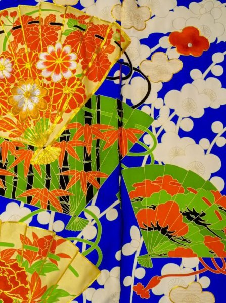 画像6: N0605D  女性用 打掛  シルク(正絹)   青, ぼたん 【中古】 【USED】 【リサイクル】 ★★★☆☆ (6)