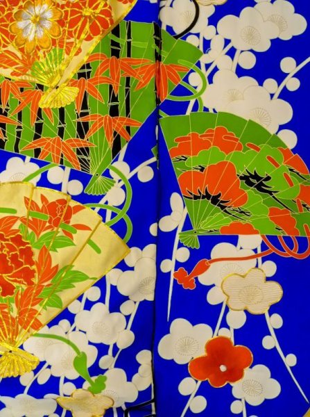 画像7: N0605D  女性用 打掛  シルク(正絹)   青, ぼたん 【中古】 【USED】 【リサイクル】 ★★★☆☆ (7)