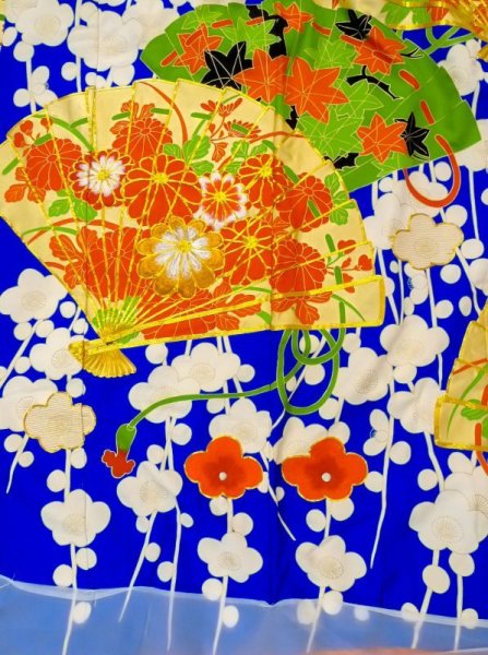 画像8: N0605D  女性用 打掛  シルク(正絹)   青, ぼたん 【中古】 【USED】 【リサイクル】 ★★★☆☆ (8)