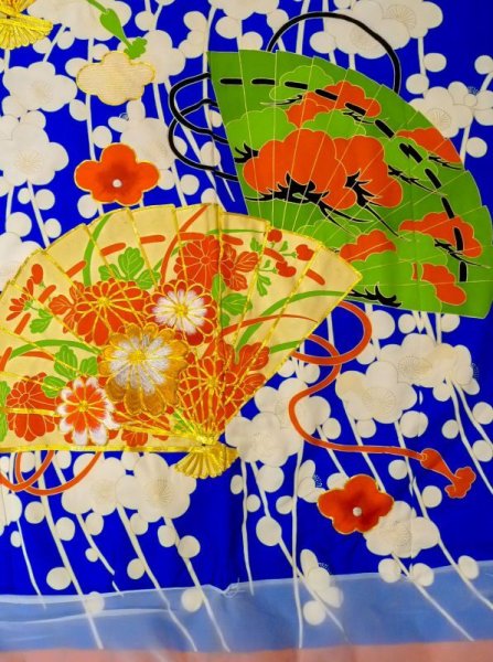 画像9: N0605D  女性用 打掛  シルク(正絹)   青, ぼたん 【中古】 【USED】 【リサイクル】 ★★★☆☆ (9)