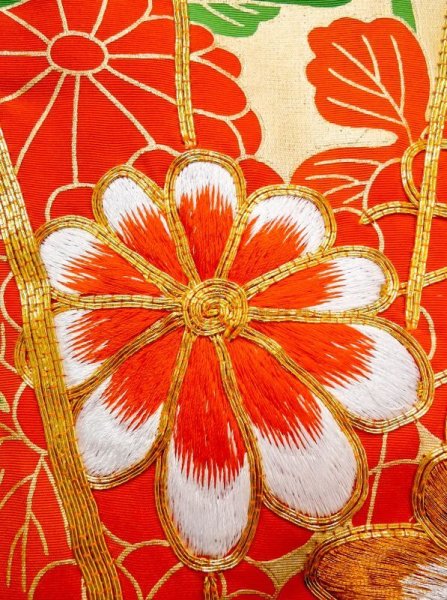 画像11: N0605D  女性用 打掛  シルク(正絹)   青, ぼたん 【中古】 【USED】 【リサイクル】 ★★★☆☆ (11)