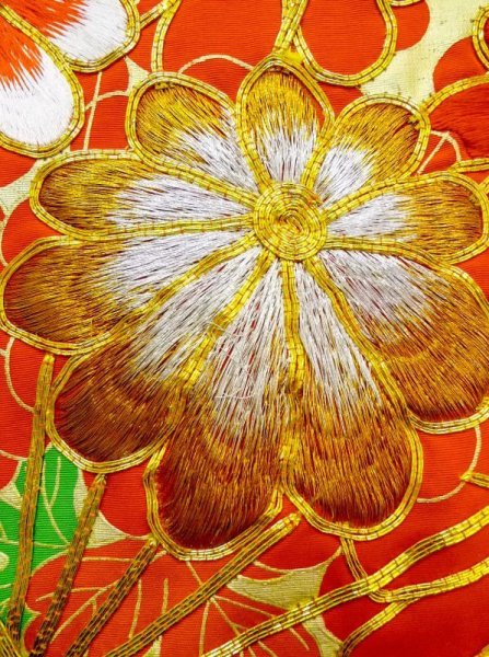 画像12: N0605D  女性用 打掛  シルク(正絹)   青, ぼたん 【中古】 【USED】 【リサイクル】 ★★★☆☆ (12)