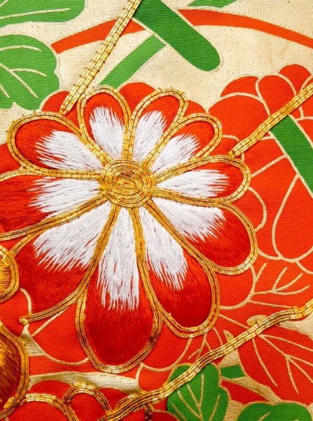 画像14: N0605D  女性用 打掛  シルク(正絹)   青, ぼたん 【中古】 【USED】 【リサイクル】 ★★★☆☆ (14)