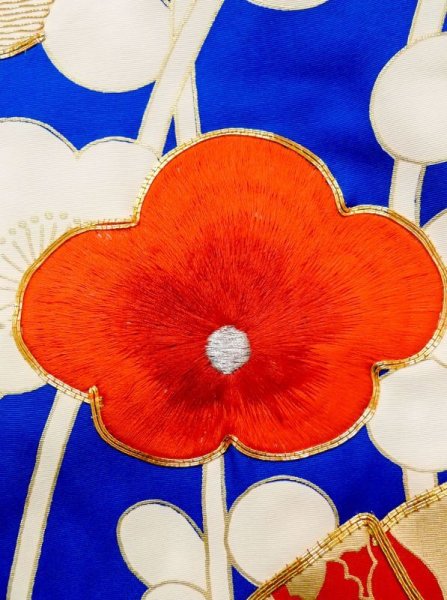 画像17: N0605D  女性用 打掛  シルク(正絹)   青, ぼたん 【中古】 【USED】 【リサイクル】 ★★★☆☆ (17)