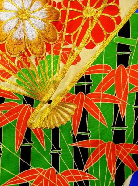 画像18: N0605D  女性用 打掛  シルク(正絹)   青, ぼたん 【中古】 【USED】 【リサイクル】 ★★★☆☆ (18)