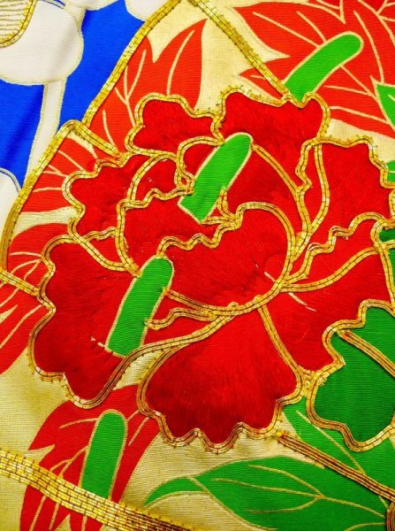 画像19: N0605D  女性用 打掛  シルク(正絹)   青, ぼたん 【中古】 【USED】 【リサイクル】 ★★★☆☆ (19)