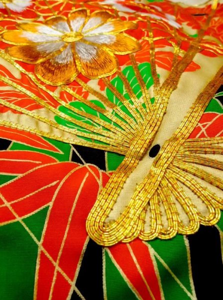 画像22: N0605D  女性用 打掛  シルク(正絹)   青, ぼたん 【中古】 【USED】 【リサイクル】 ★★★☆☆ (22)