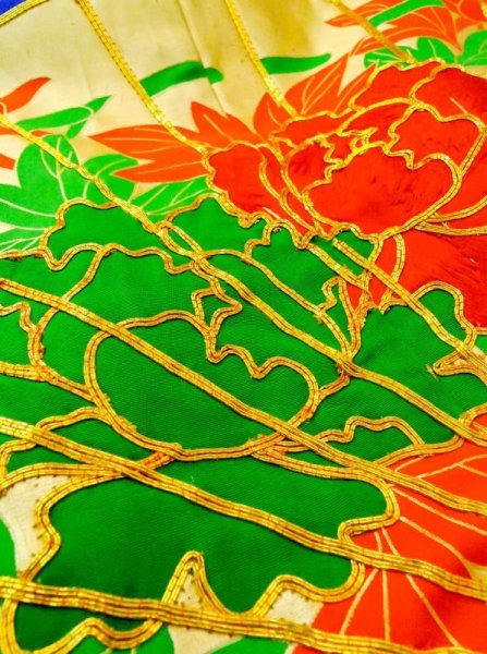 画像23: N0605D  女性用 打掛  シルク(正絹)   青, ぼたん 【中古】 【USED】 【リサイクル】 ★★★☆☆ (23)