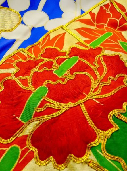 画像24: N0605D  女性用 打掛  シルク(正絹)   青, ぼたん 【中古】 【USED】 【リサイクル】 ★★★☆☆ (24)