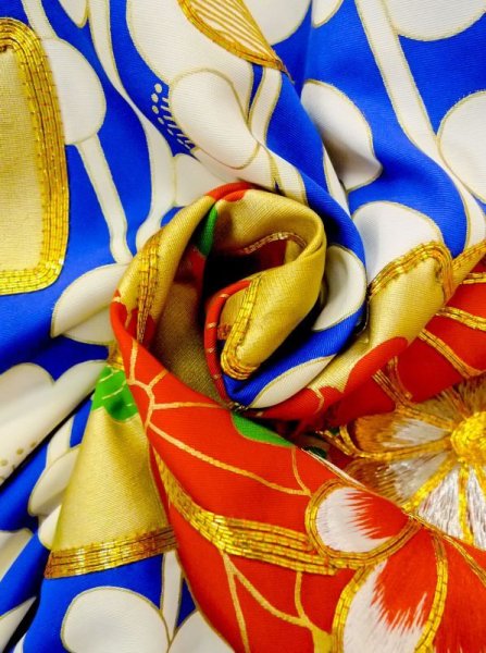 画像30: N0605D  女性用 打掛  シルク(正絹)   青, ぼたん 【中古】 【USED】 【リサイクル】 ★★★☆☆ (30)