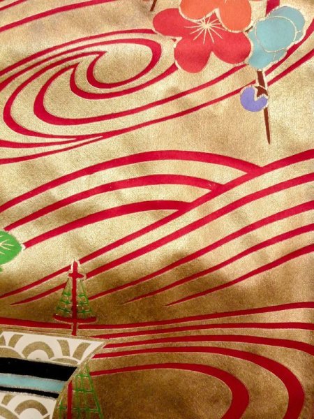 画像12: N0605E  女性用 打掛  シルク(正絹)   金色, 桜 【中古】 【USED】 【リサイクル】 ★☆☆☆☆ (12)