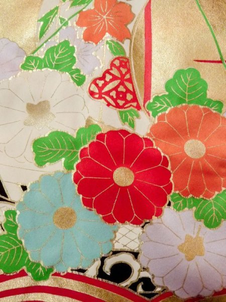 画像24: N0605E  女性用 打掛  シルク(正絹)   金色, 桜 【中古】 【USED】 【リサイクル】 ★☆☆☆☆ (24)