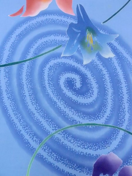 画像7: N0624J 端切れ 女性用着物 綿  灰色がかった 水色 あやめ 【中古】 【USED】 【リサイクル】 ★★☆☆☆ (7)