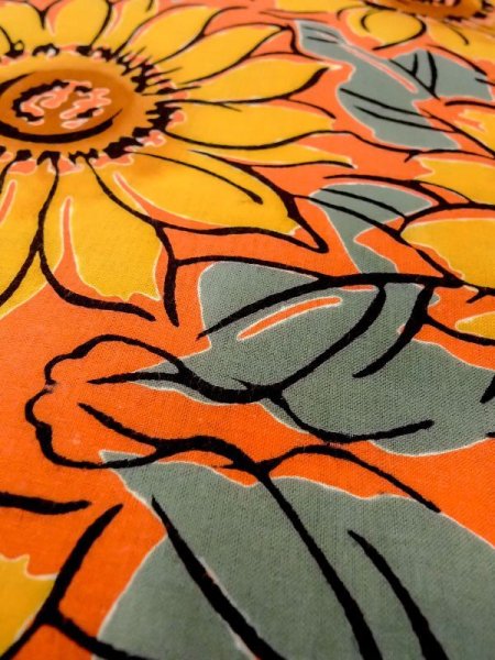 画像9: N0624R 端切れ 女性用着物 綿   橙色 花 【中古】 【USED】 【リサイクル】 ★★★☆☆ (9)