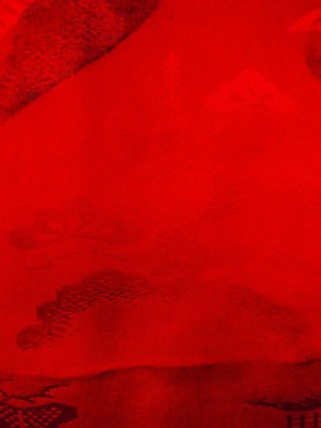 画像6: N0629B  女性用 女の子 子供用、半衿付き シルク(正絹)   赤色, 松/松葉 【中古】 【USED】 【リサイクル】 ★★☆☆☆ (6)