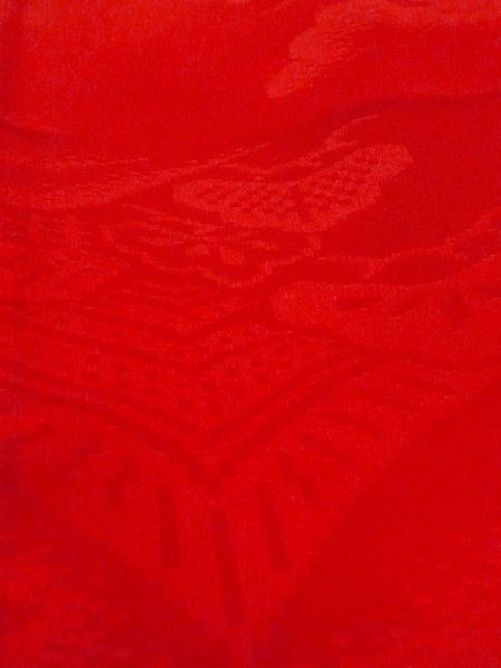 画像9: N0629B  女性用 女の子 子供用、半衿付き シルク(正絹)   赤色, 松/松葉 【中古】 【USED】 【リサイクル】 ★★☆☆☆ (9)