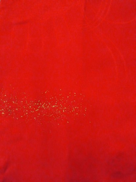 画像5: N0629F  女性用 女の子 半衿付き、地紋:タッセル、扇、亀甲 シルク(正絹)   赤色, 鶴 【中古】 【USED】 【リサイクル】 ★★★☆☆ (5)