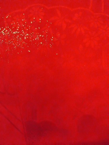 画像8: N0629F  女性用 女の子 半衿付き、地紋:タッセル、扇、亀甲 シルク(正絹)   赤色, 鶴 【中古】 【USED】 【リサイクル】 ★★★☆☆ (8)