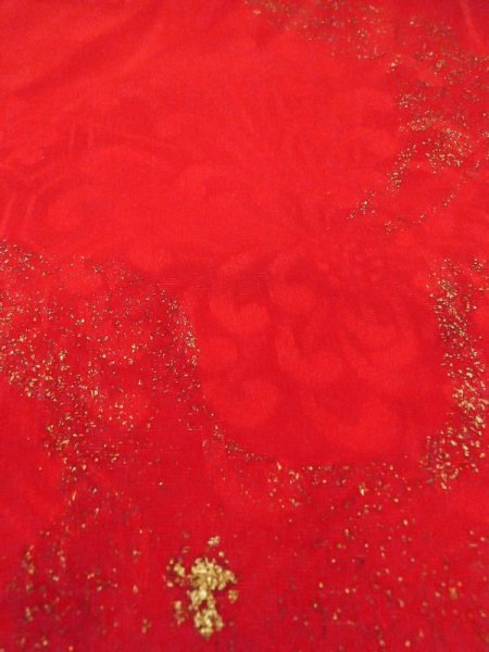 画像11: N0629F  女性用 女の子 半衿付き、地紋:タッセル、扇、亀甲 シルク(正絹)   赤色, 鶴 【中古】 【USED】 【リサイクル】 ★★★☆☆ (11)