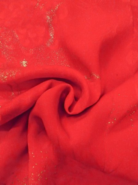 画像12: N0629F  女性用 女の子 半衿付き、地紋:タッセル、扇、亀甲 シルク(正絹)   赤色, 鶴 【中古】 【USED】 【リサイクル】 ★★★☆☆ (12)