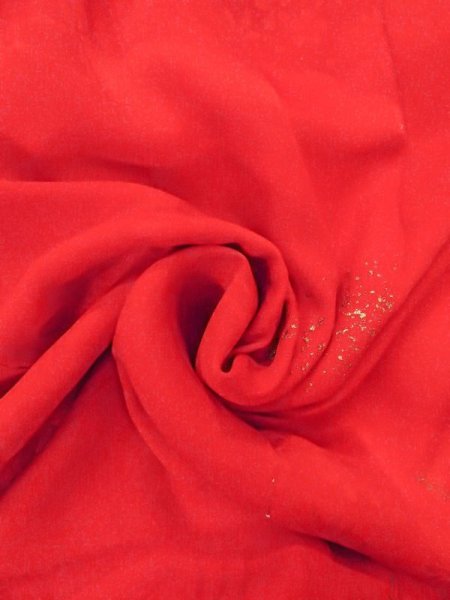 画像13: N0629F  女性用 女の子 半衿付き、地紋:タッセル、扇、亀甲 シルク(正絹)   赤色, 鶴 【中古】 【USED】 【リサイクル】 ★★★☆☆ (13)