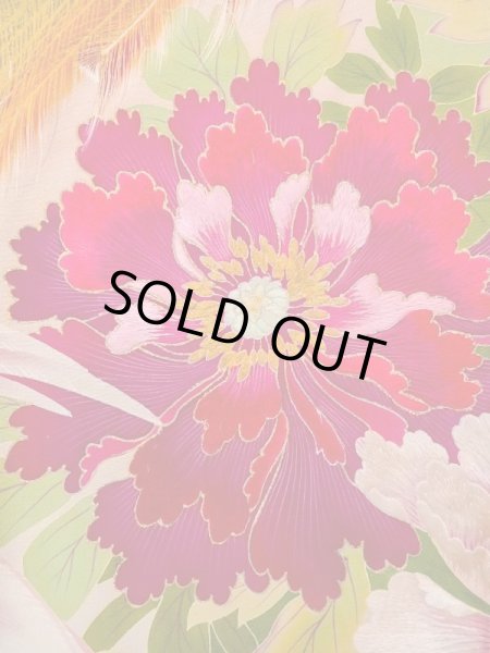 画像15: N0717E  女性用 振袖  シルク（正絹）   黒, ぼたん 【中古】 【USED】 【リサイクル】 ★★★☆☆ (15)