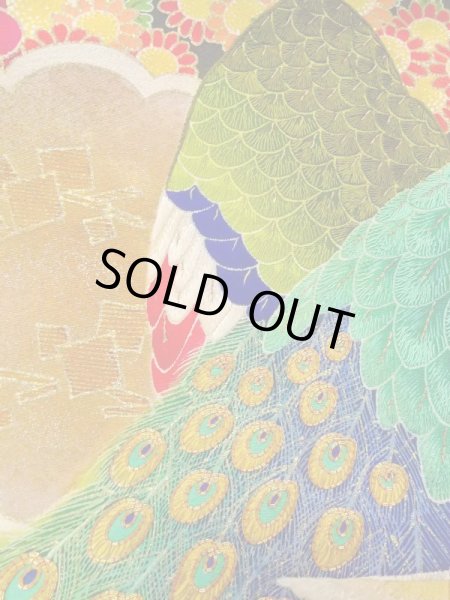 画像21: N0717E  女性用 振袖  シルク（正絹）   黒, ぼたん 【中古】 【USED】 【リサイクル】 ★★★☆☆ (21)