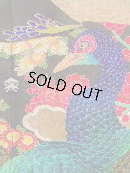 画像22: N0717E  女性用 振袖  シルク（正絹）   黒, ぼたん 【中古】 【USED】 【リサイクル】 ★★★☆☆ (22)