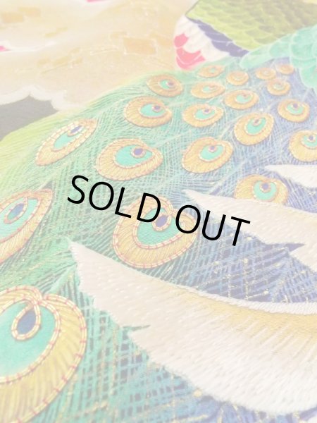 画像25: N0717E  女性用 振袖  シルク（正絹）   黒, ぼたん 【中古】 【USED】 【リサイクル】 ★★★☆☆ (25)