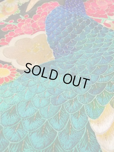 画像26: N0717E  女性用 振袖  シルク（正絹）   黒, ぼたん 【中古】 【USED】 【リサイクル】 ★★★☆☆ (26)