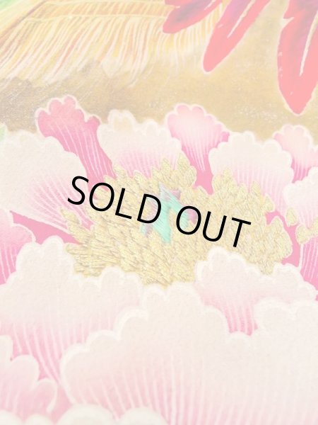 画像28: N0717E  女性用 振袖  シルク（正絹）   黒, ぼたん 【中古】 【USED】 【リサイクル】 ★★★☆☆ (28)