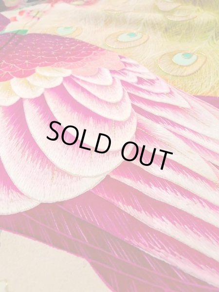 画像29: N0717E  女性用 振袖  シルク（正絹）   黒, ぼたん 【中古】 【USED】 【リサイクル】 ★★★☆☆ (29)