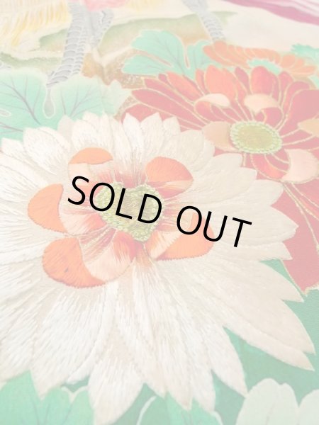 画像30: N0717E  女性用 振袖  シルク（正絹）   黒, ぼたん 【中古】 【USED】 【リサイクル】 ★★★☆☆ (30)