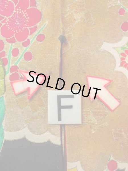 画像38: N0717E  女性用 振袖  シルク（正絹）   黒, ぼたん 【中古】 【USED】 【リサイクル】 ★★★☆☆ (38)