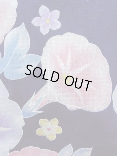 画像5: N0717F  女性用 浴衣（海外製） 朝顔柄、紅梅 綿   紺, 花 【中古】 【USED】 【リサイクル】 ★☆☆☆☆ (5)